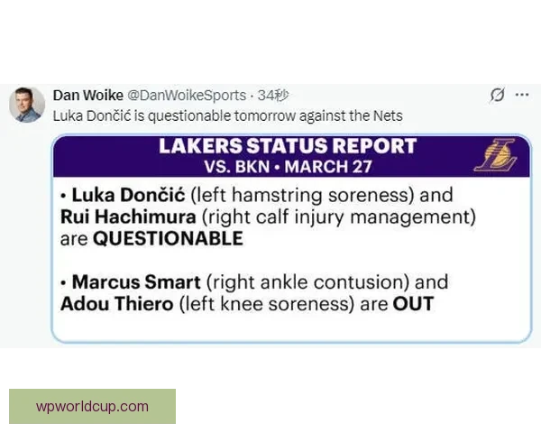 湖人篮网最新伤病动态东契奇出战成疑艾顿复出斯马特缺阵 湖人篮网最新伤病动态东契奇出战成疑艾顿复出斯马特缺阵